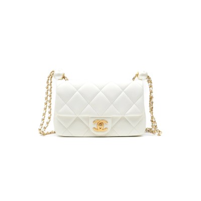 CHANEL MASTER DOUBLE PEARL ADJUSTABLE CHAIN FLAP BAG AS4861 (20.5*13*6.5cm)